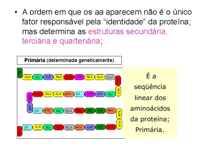  • A ordem em que os aa aparecem não é o único fator
