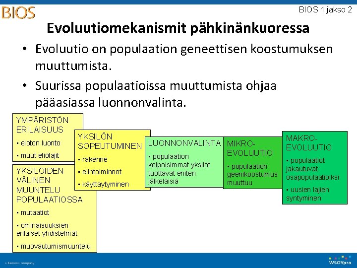 BIOS 1 jakso 2 Evoluutiomekanismit pähkinänkuoressa • Evoluutio on populaation geneettisen koostumuksen muuttumista. •