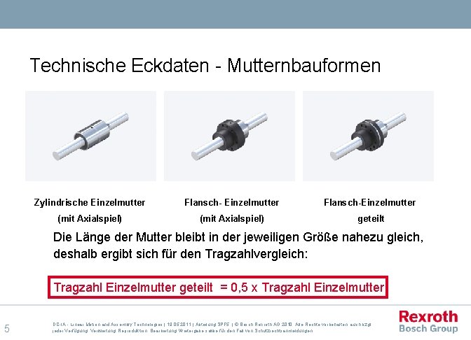 Planetengewindetrieb Technische Eckdaten - Mutternbauformen Zylindrische Einzelmutter Flansch-Einzelmutter (mit Axialspiel) geteilt Die Länge der