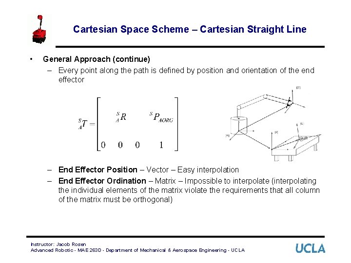 Cartesian Space Scheme – Cartesian Straight Line • General Approach (continue) – Every point