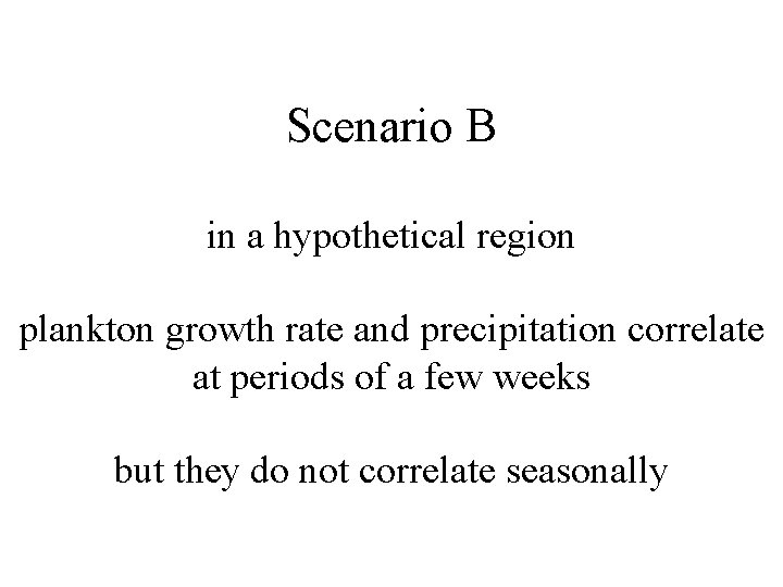 Scenario B in a hypothetical region plankton growth rate and precipitation correlate at periods