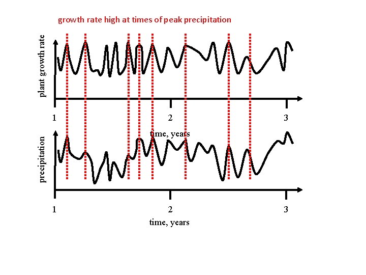 plant growth rate high at times of peak precipitation 1 2 3 precipitation time,