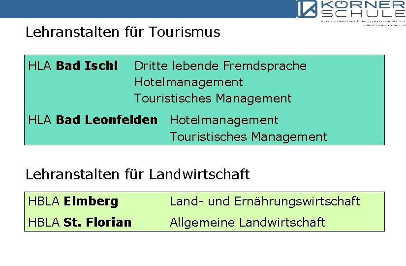 Lehranstalten für Tourismus HLA Bad Ischl Dritte lebende Fremdsprache Hotelmanagement Touristisches Management HLA Bad