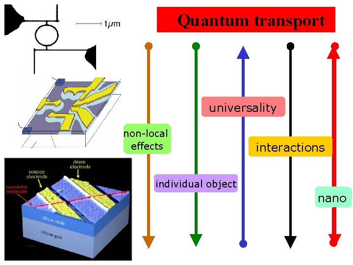 Quantum transport universality non-local effects interactions individual object nano size 