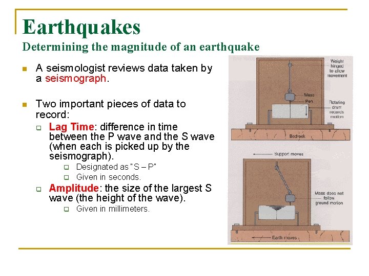 Earthquakes Determining the magnitude of an earthquake n A seismologist reviews data taken by