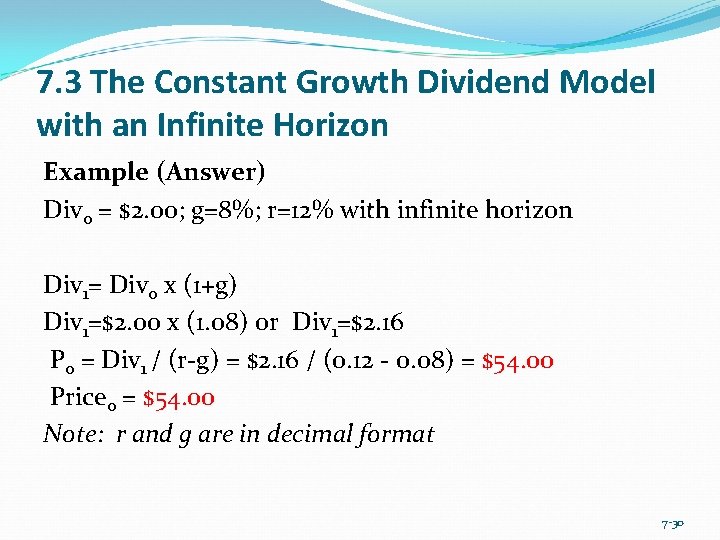 7. 3 The Constant Growth Dividend Model with an Infinite Horizon Example (Answer) Div