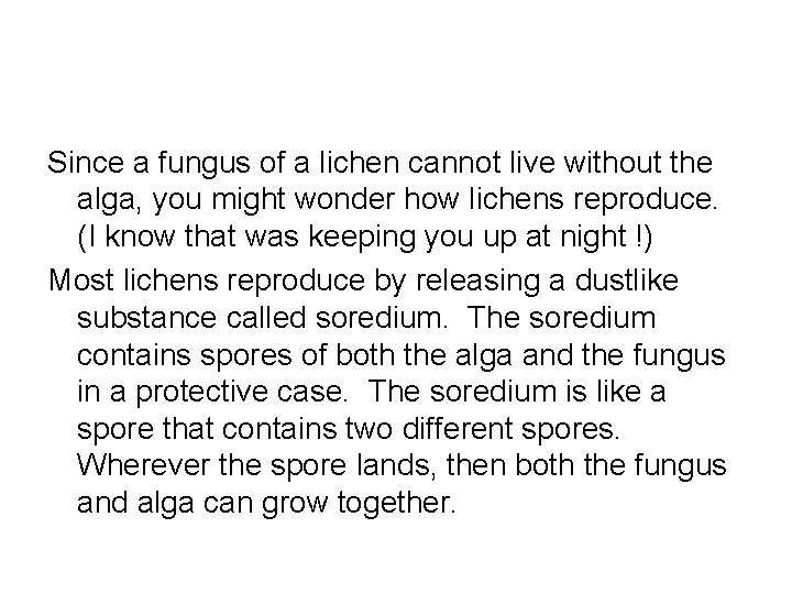 Since a fungus of a lichen cannot live without the alga, you might wonder