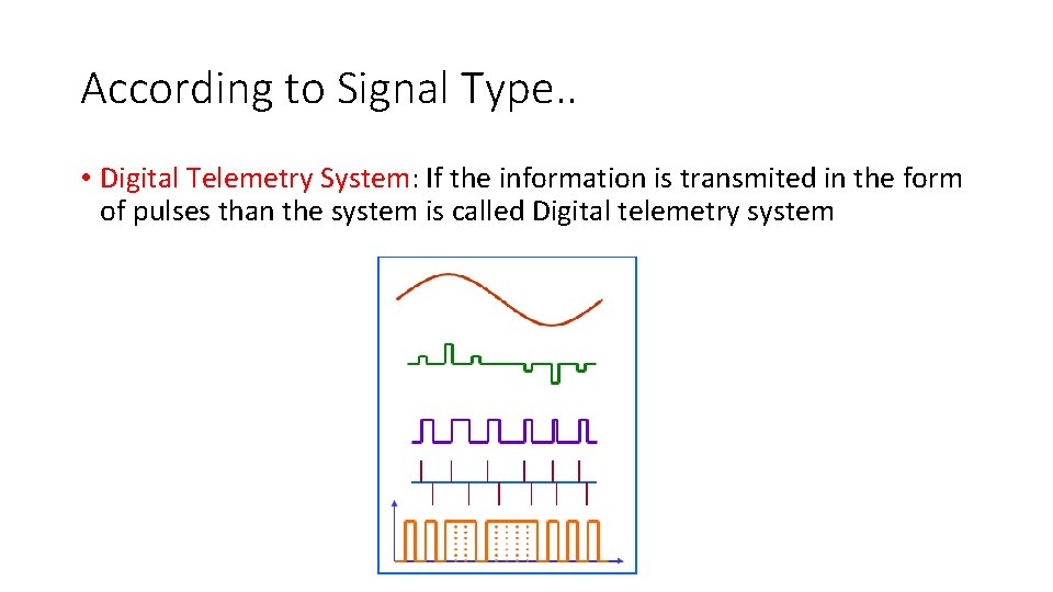 According to Signal Type. . • Digital Telemetry System: If the information is transmited