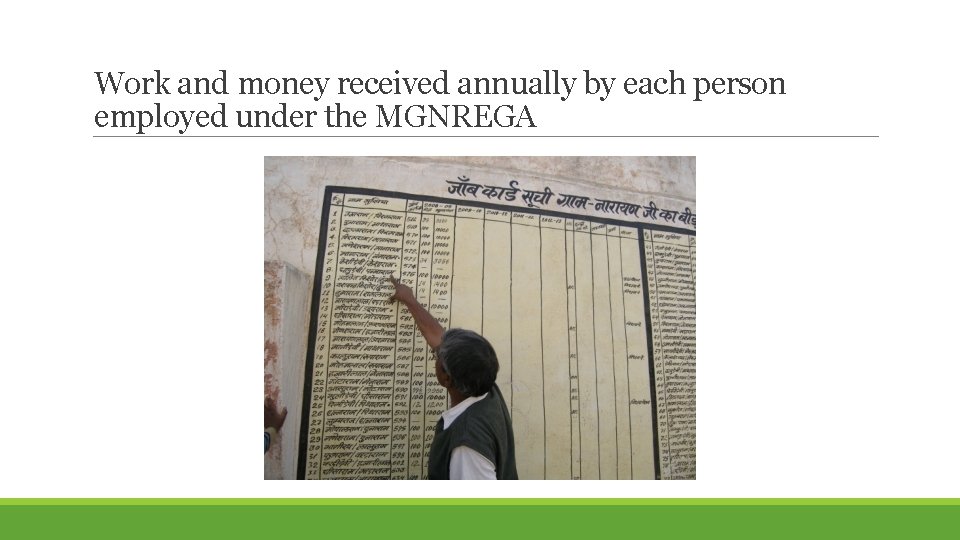 Work and money received annually by each person employed under the MGNREGA 