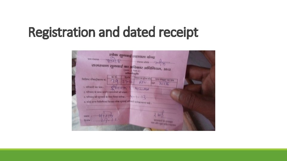 Registration and dated receipt 