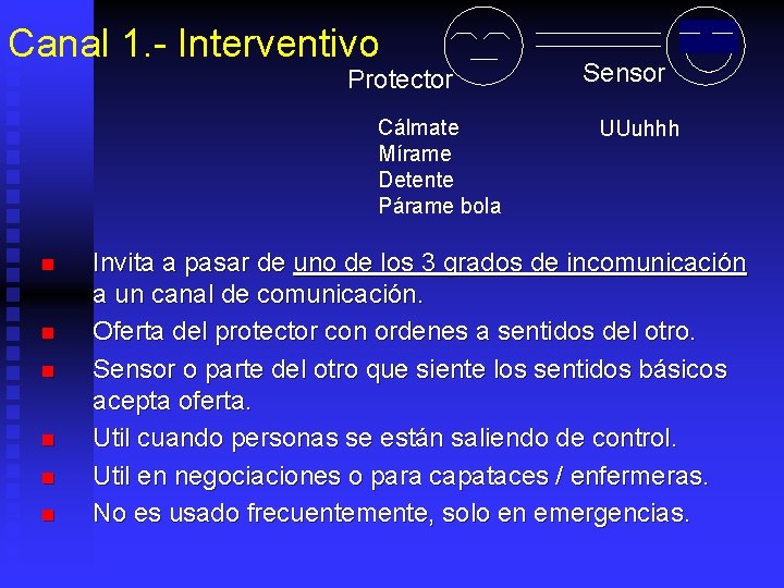 Canal 1. - Interventivo Protector Cálmate Mírame Detente Párame bola n n n Sensor