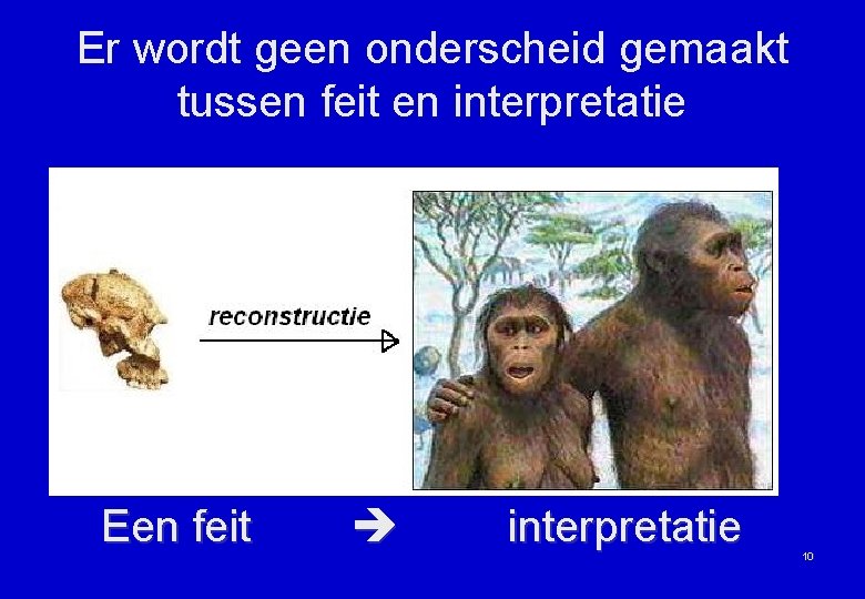 Er wordt geen onderscheid gemaakt tussen feit en interpretatie Een feit interpretatie 10 