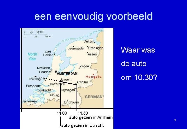 een eenvoudig voorbeeld Waar was de auto om 10. 30? 9 