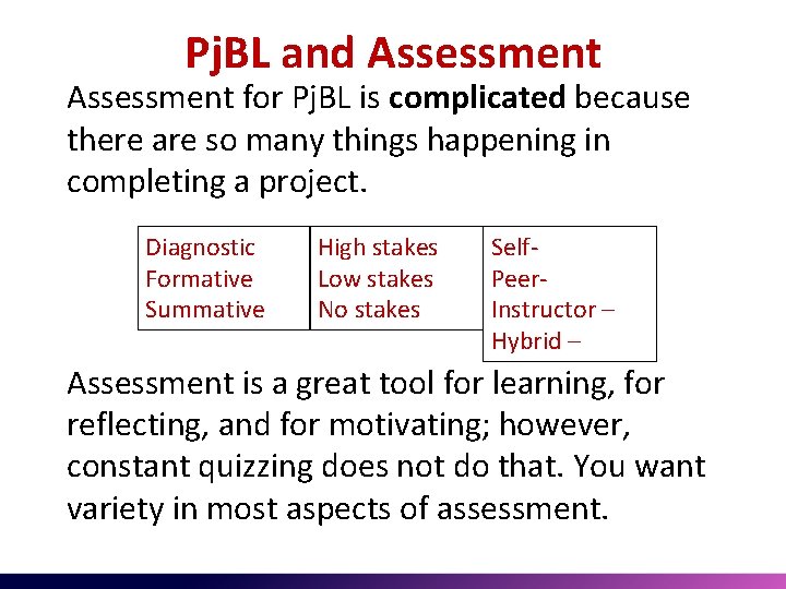 Pj. BL and Assessment for Pj. BL is complicated because there are so many