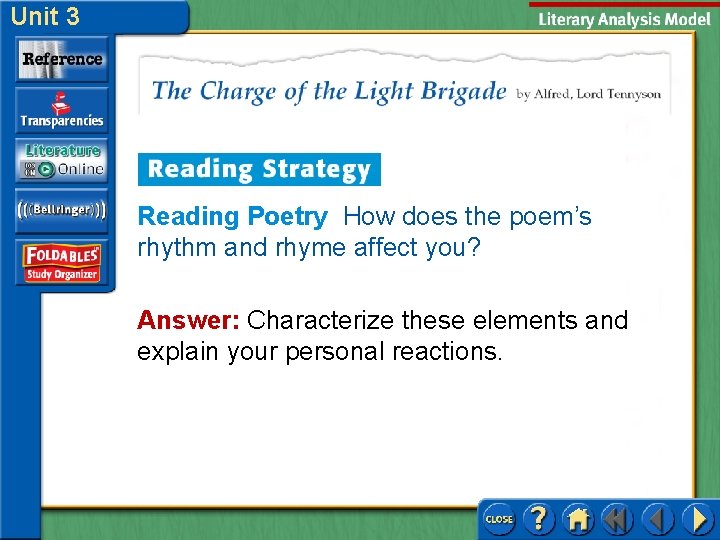 Unit 3 Reading Poetry How does the poem’s rhythm and rhyme affect you? Answer: