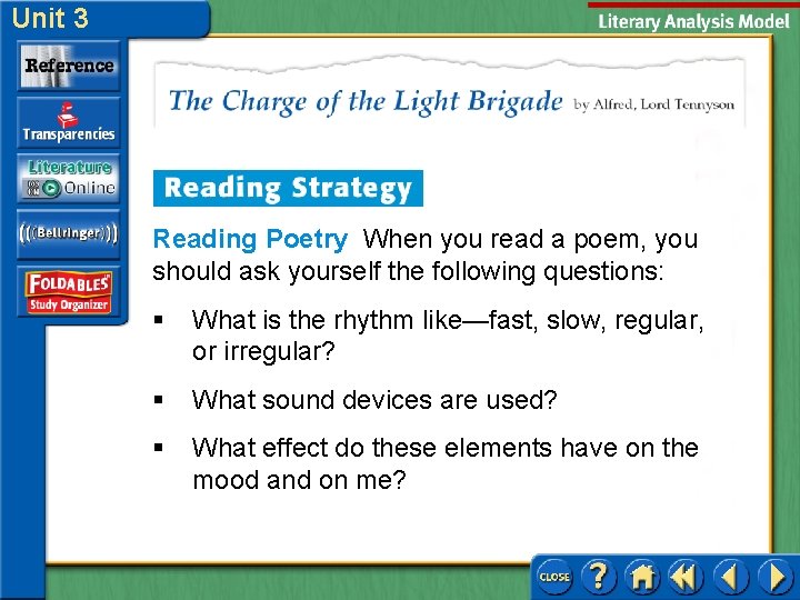 Unit 3 Reading Poetry When you read a poem, you should ask yourself the