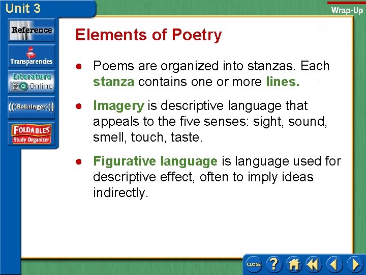 Unit 3 Elements of Poetry ● Poems are organized into stanzas. Each stanza contains