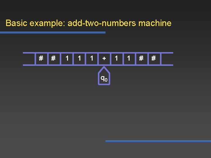 Basic example: add-two-numbers machine # # 1 1 1 + q 0 1 1