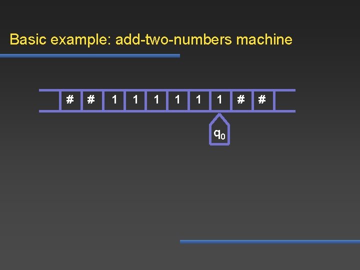 Basic example: add-two-numbers machine # # 1 1 1 q 0 # # 