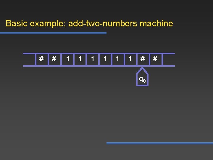 Basic example: add-two-numbers machine # # 1 1 1 # q 0 # 