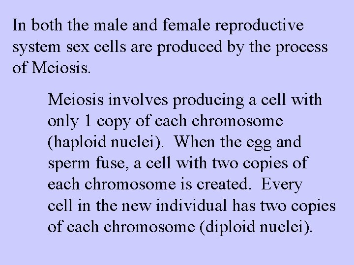 In both the male and female reproductive system sex cells are produced by the