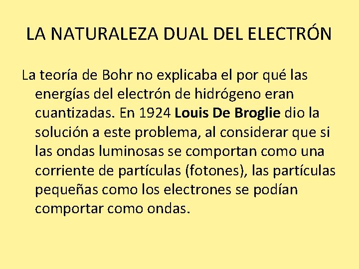LA NATURALEZA DUAL DEL ELECTRÓN La teoría de Bohr no explicaba el por qué