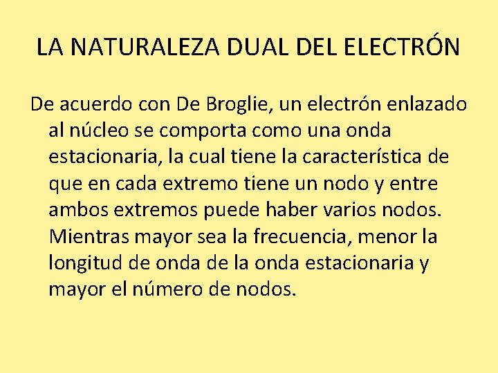 LA NATURALEZA DUAL DEL ELECTRÓN De acuerdo con De Broglie, un electrón enlazado al