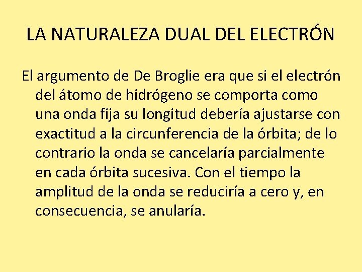 LA NATURALEZA DUAL DEL ELECTRÓN El argumento de De Broglie era que si el