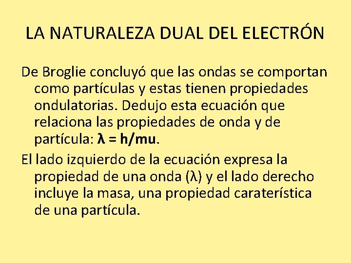 LA NATURALEZA DUAL DEL ELECTRÓN De Broglie concluyó que las ondas se comportan como