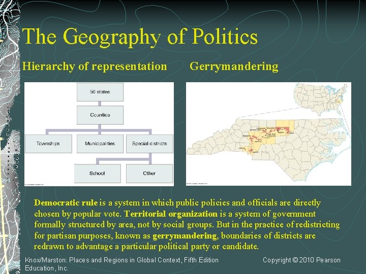 The Geography of Politics Hierarchy of representation Gerrymandering Democratic rule is a system in
