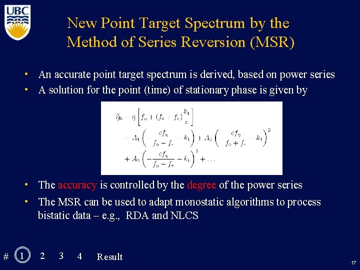New Point Target Spectrum by the Method of Series Reversion (MSR) • An accurate