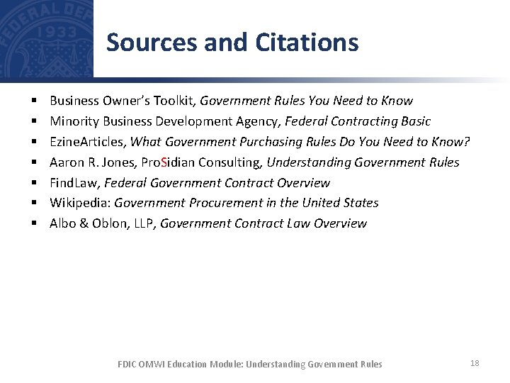 Sources and Citations § § § § Business Owner’s Toolkit, Government Rules You Need