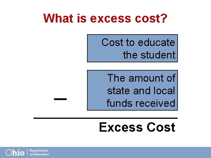 What is excess cost? Cost to educate the student _ The amount of state