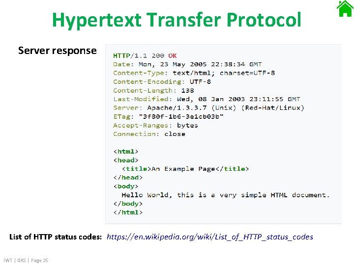Hypertext Transfer Protocol Server response List of HTTP status codes: https: //en. wikipedia. org/wiki/List_of_HTTP_status_codes