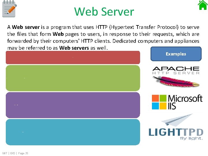 Web Server A Web server is a program that uses HTTP (Hypertext Transfer Protocol)