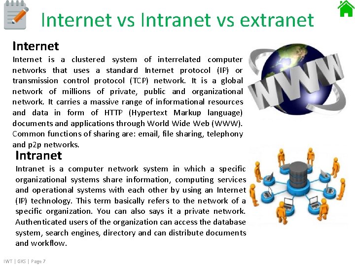 Internet vs Intranet vs extranet Internet is a clustered system of interrelated computer networks