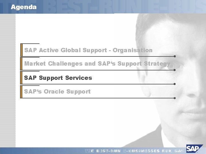 Agenda SAP Active Global Support - Organisation Market Challenges and SAP‘s Support Strategy SAP