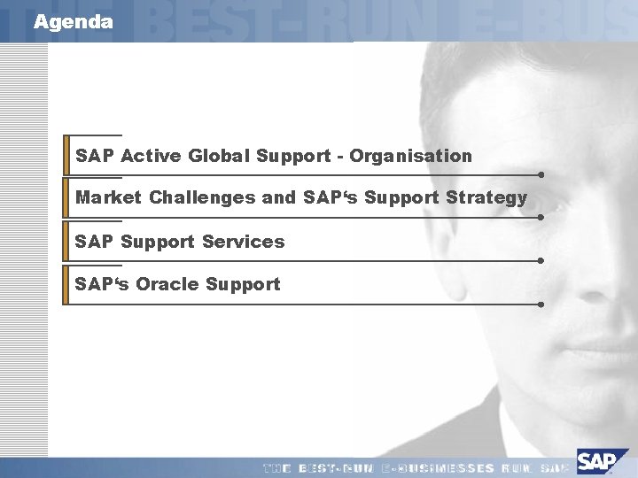 Agenda SAP Active Global Support - Organisation Market Challenges and SAP‘s Support Strategy SAP