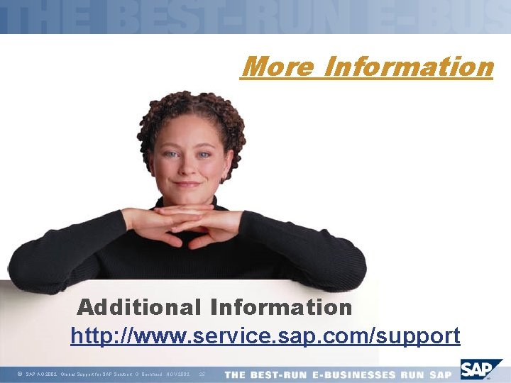 More Information Additional Information http: //www. service. sap. com/support ã SAP AG 2002, Global