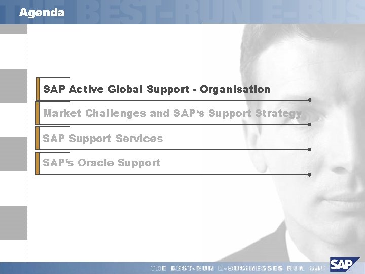 Agenda SAP Active Global Support - Organisation Market Challenges and SAP‘s Support Strategy SAP