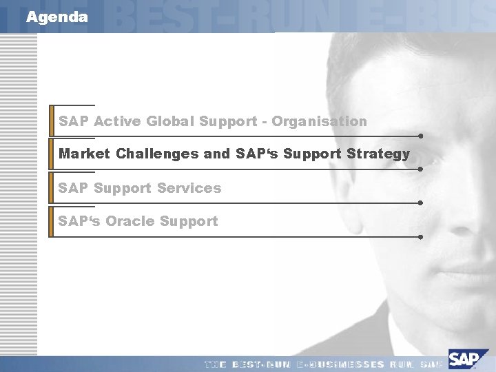 Agenda SAP Active Global Support - Organisation Market Challenges and SAP‘s Support Strategy SAP