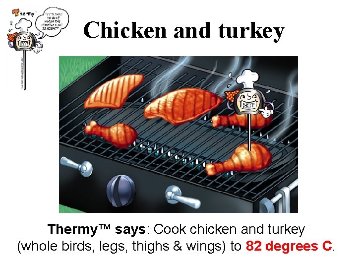 Chicken and turkey Thermy™ says: Cook chicken and turkey (whole birds, legs, thighs &