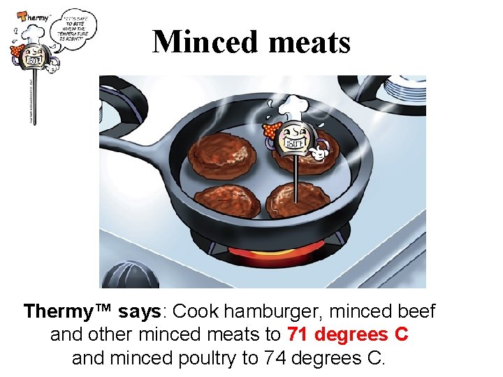 Minced meats Thermy™ says: Cook hamburger, minced beef and other minced meats to 71