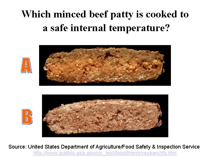 Which minced beef patty is cooked to a safe internal temperature? Source: United States