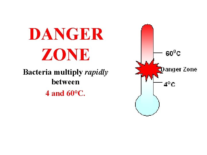 DANGER ZONE Bacteria multiply rapidly between 4 and 60°C. 