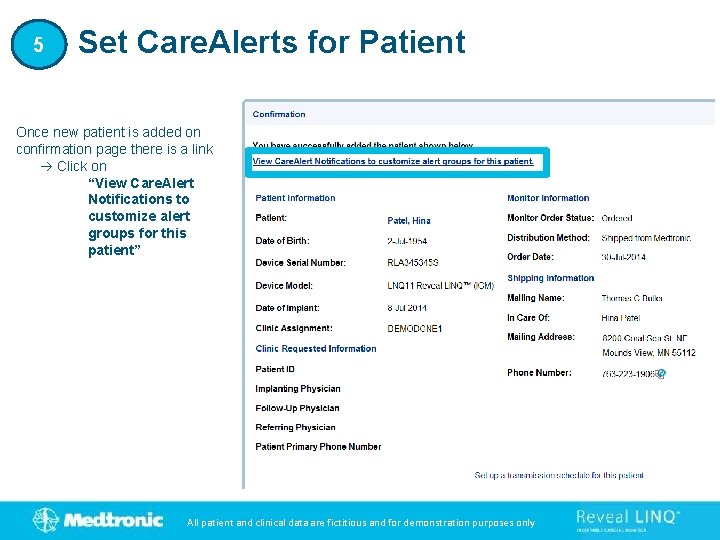 5 Set Care. Alerts for Patient Once new patient is added on confirmation page