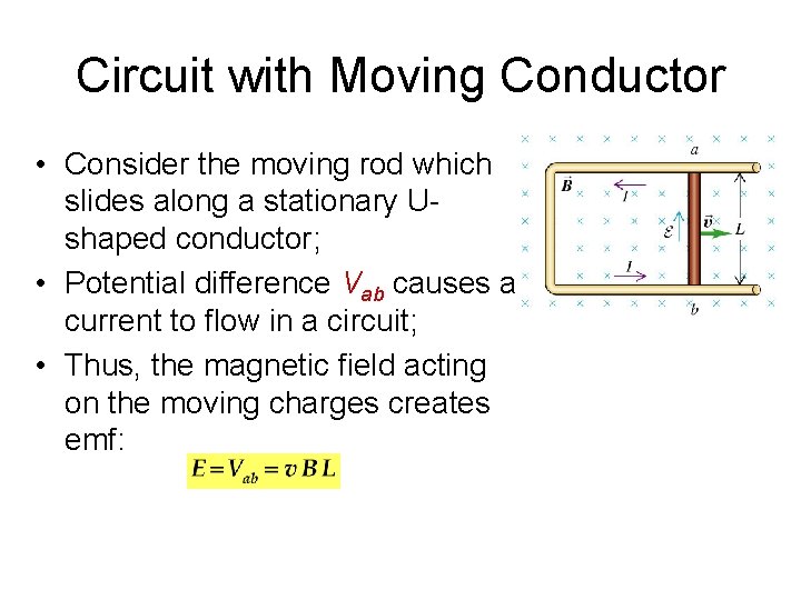 Circuit with Moving Conductor • Consider the moving rod which slides along a stationary