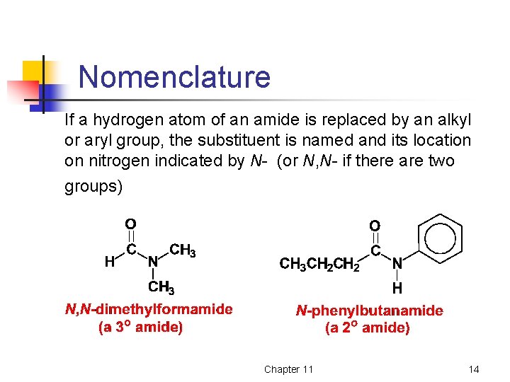 Nomenclature If a hydrogen atom of an amide is replaced by an alkyl or