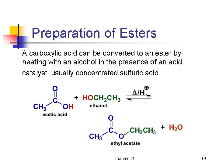 Preparation of Esters A carboxylic acid can be converted to an ester by heating