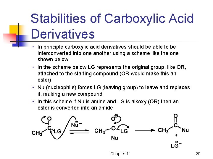 Stabilities of Carboxylic Acid Derivatives • In principle carboxylic acid derivatives should be able